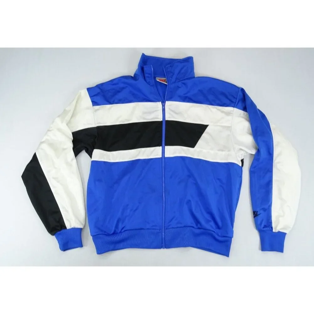 Vintage‎ 90s Nike Polyester Track Jacket Mens Size L Color Block Blue Full Zip